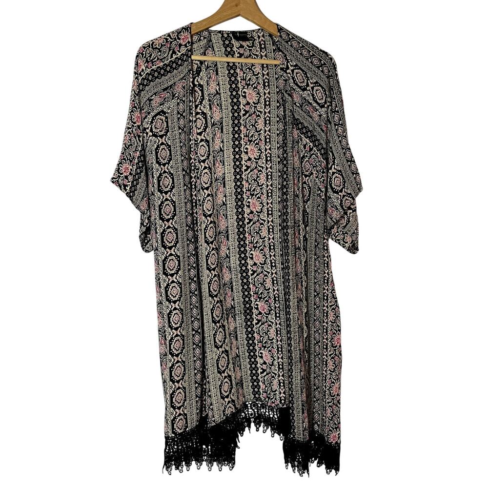 fulltilt flowy robe stripe detail fringe women's size‎ M rayon boho ren faire
